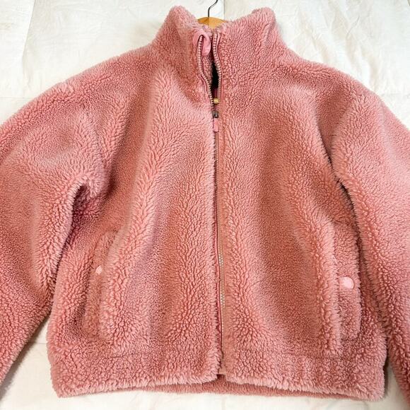Carbon38 Pink Teddy Fleece Zip Oversized Jacket XS Cozy Sherpa Cropped High Neck - Picture 3 of 8